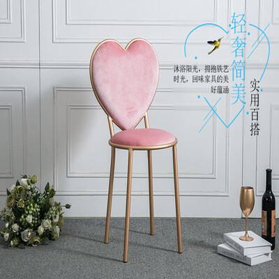 北欧创意心形椅铁艺餐椅美甲咖啡休闲椅金色梳妆台椅简约绒布椅子