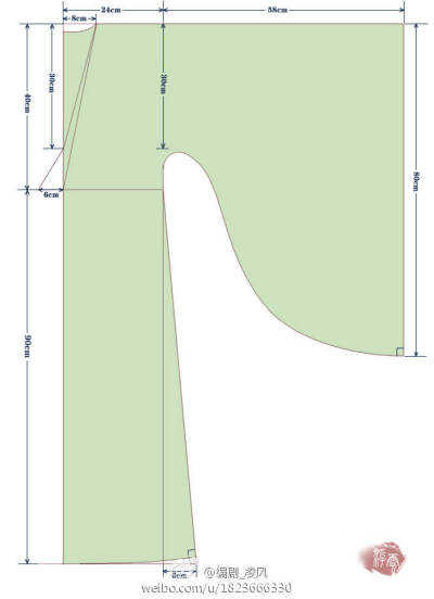 曲裾图纸 曲裾后片 对称剪裁