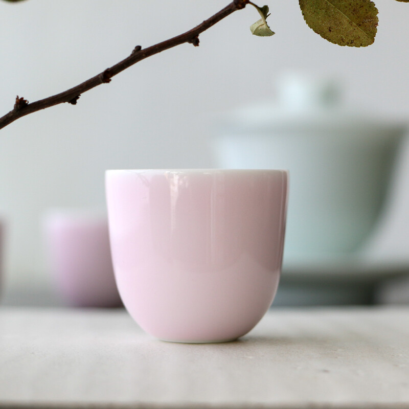 景德镇陶瓷 小粉红茶杯品茗杯 主人杯单杯功夫茶具配件泡茶杯