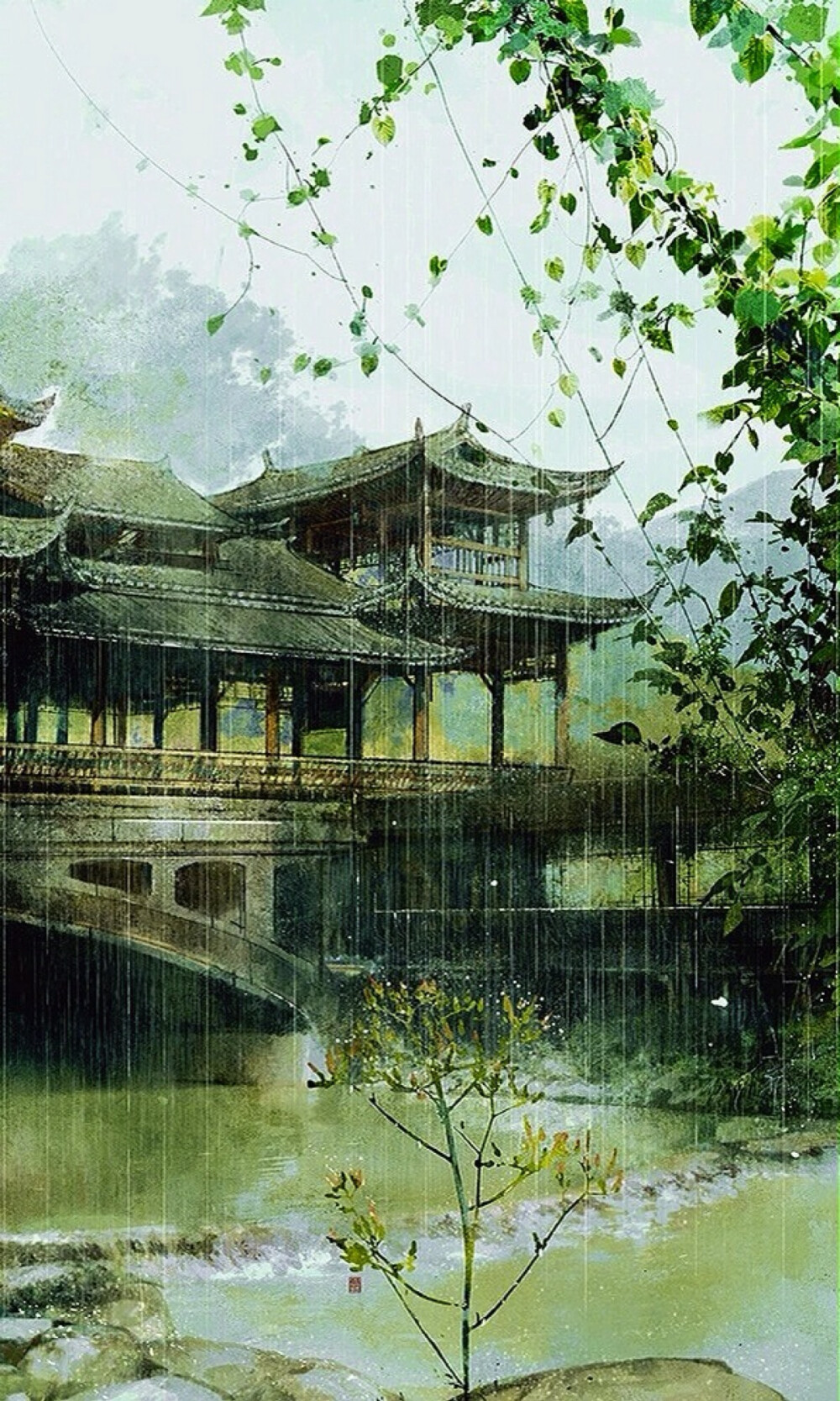 雨时亭台