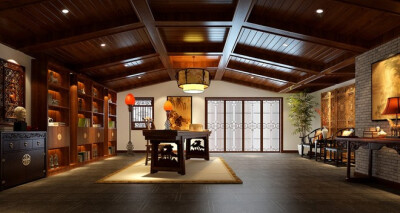 阁楼整体空间比较空旷，利用中式的家居风格却把这空间留白得特别优雅有韵味。