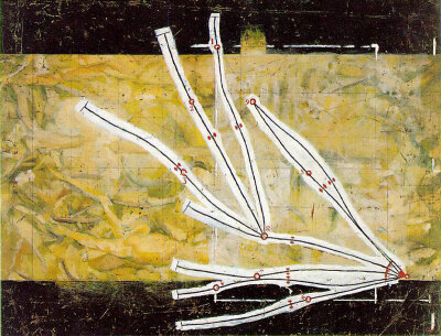 作 者：马塞尔·杜尚 - Marcel Duchamp
作品名称：Network of Stoppages
作品尺寸：149 x 198 cm
作品年代：1914
作品材质：oil, pencil
现收藏于：Museum of Modern Art, New York, USA