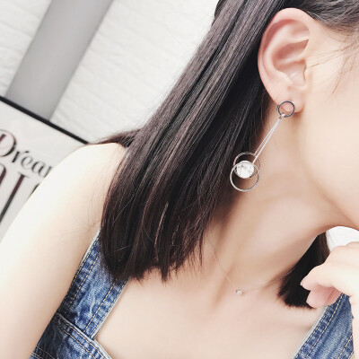 雪梨生活 欧美925银针耳环半圆大理石吊坠个性简约百搭耳钉女饰品