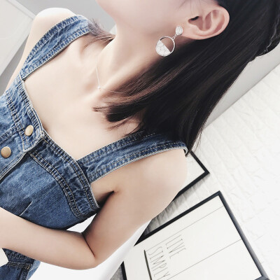 雪梨生活 欧美925银针耳环半圆大理石吊坠个性简约百搭耳钉女饰品