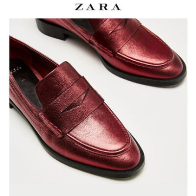 ZARA 新品 女鞋 金属皮质莫卡辛鞋 15308201020