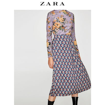 ZARA 新品 女装 中长宽褶裙 08304824400