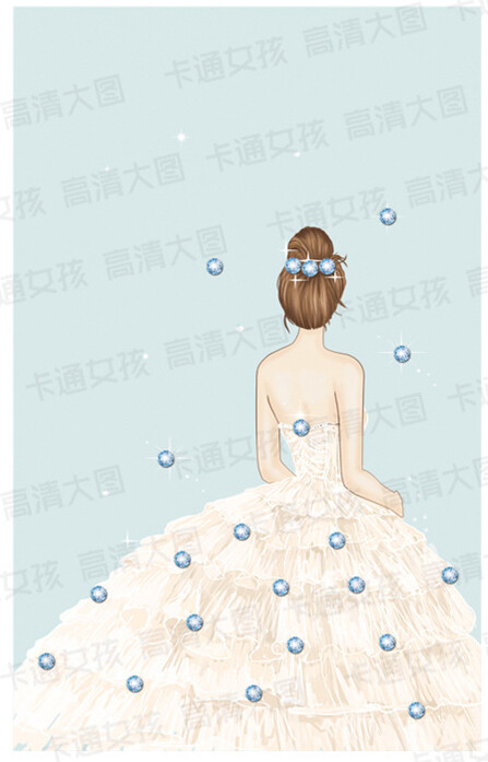 女神背影 卡通女孩 女孩背影 卡通 插画 美女 连衣裙 蕾丝礼服 蕾丝裙 板绘 鼠绘 背影女孩 丸子头 婚纱 蕾丝裙