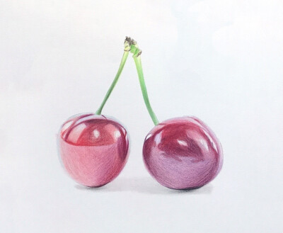 彩铅手绘（樱桃）作者:@小米与石石