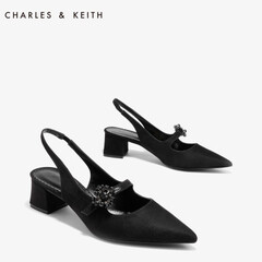 CHARLES&KEITH单鞋女CK1-60900059尖头绒面一字带低粗方跟玛丽珍