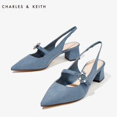 CHARLES&KEITH单鞋女CK1-60900059尖头绒面一字带低粗方跟玛丽珍