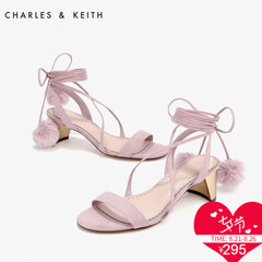 CHARLES&KEITH夏凉鞋女CK1-60360902系绑带毛球一字带粗粗跟女鞋