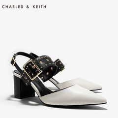 CHARLES&KEITH单鞋CK1-60280084 女士尖头朋克铆钉粗跟鞋