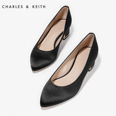 CHARLES&KEITH单鞋女CK1-60360994欧美尖头通勤绒面小方跟鞋