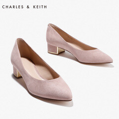 CHARLES&KEITH单鞋女CK1-60360994欧美尖头通勤绒面小方跟鞋