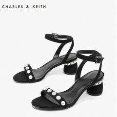 CHARLES&KEITH女士凉鞋CK1-60361007-1欧美绒面珍珠高跟鞋