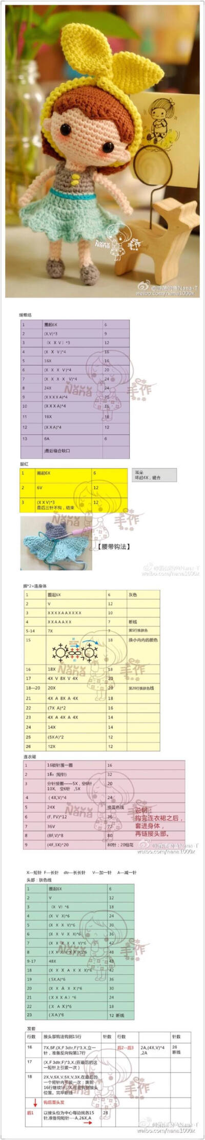 发带女孩钩针图解