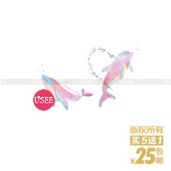 [USEE哟喜]原创纹身贴防水幻彩海豚动物英文彩色男女持久韩版贴纸