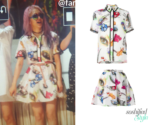 Kenzo:
Visage Shirt @ kenzo.com (Price upon application)
Visage Eye Print Mini Skirt @ farfetch.com $363 $218