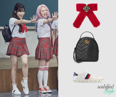 Gucci:
Grosgrain Bow Brooch @ gucci.com $370
GG Marmont Quilted Leather Backpack @ gucci.com $1,790
Ace Studded Sneaker @ gucci.com $98