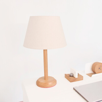 素工 现代简约时尚原实木圆盘台灯卧室床头台灯麻布灯罩护眼灯