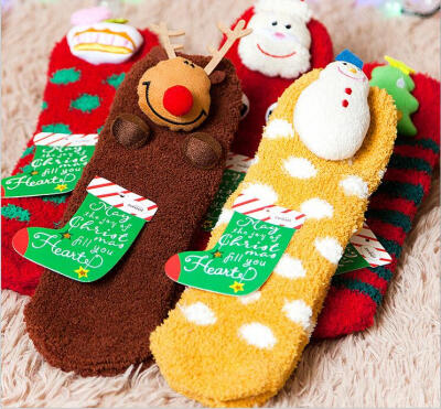 圣诞袜子珊瑚绒成人情侣地板袜加厚韩国袜礼物男女保暖冬季袜子