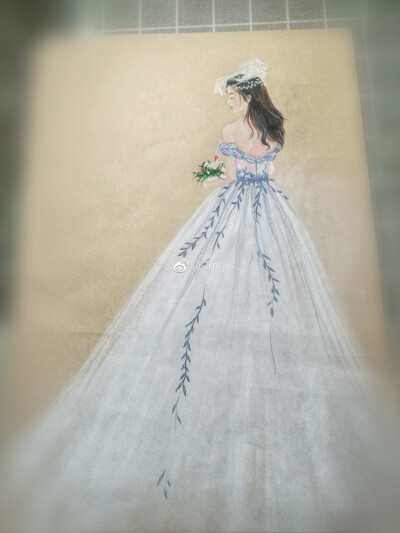 #手绘# 纯白色的婚纱.（作者:@-lmly）