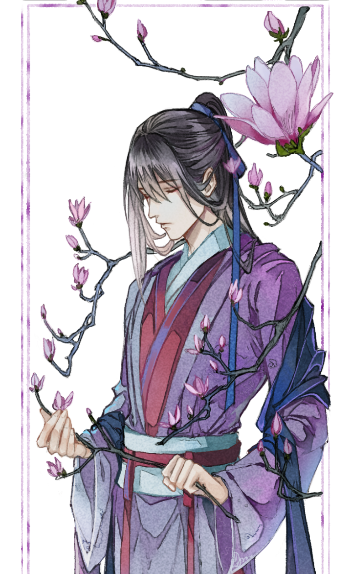 古风美男水彩头像插画