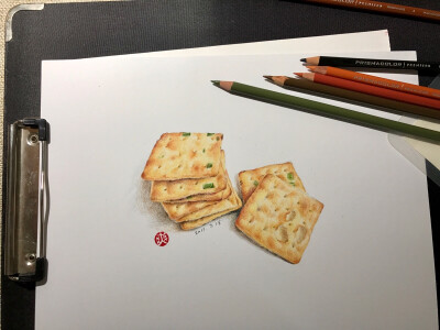 彩铅 彩铅画 彩铅美食 彩铅饼干 饼干 美食 手绘 文艺 插画 菜菜小白 彩铅作品 作品 插画师