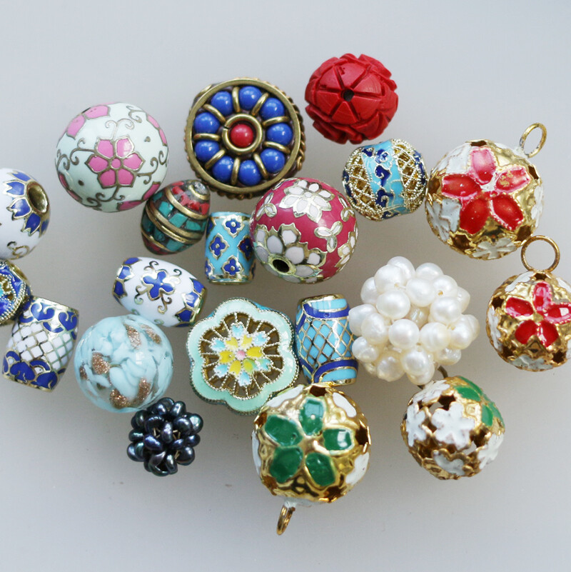 高品质DIY珐琅掐丝画彩铜珠工艺圆珠桶珠和风铃铛朱砂配珠珍珠球