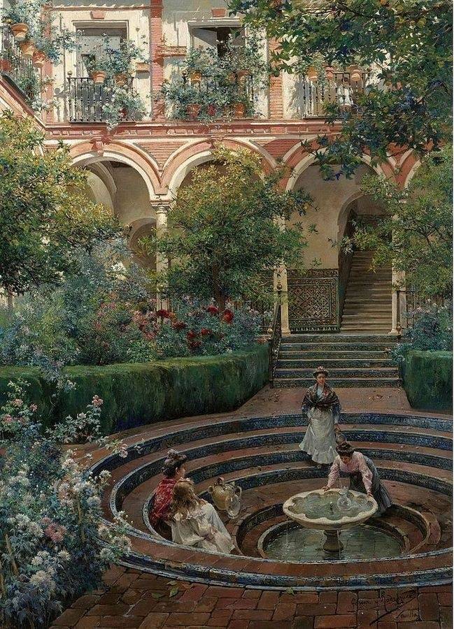 19世纪西班牙画家Manuel García Rodríguez笔下的私家花园和庭院。 ​​​
