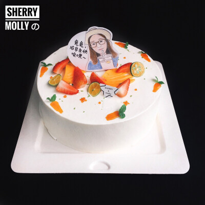 #SHERRY Molly家の下午茶#--『原味cake』老客人订的cake 送给好朋友的生日cake～没有特殊要求 大概就是蛋糕美的可以与她相衬就好啦整体cake做了一种“众星捧月”的感觉 用百香果酱画了小星星喔～看她叫兔兔 所以还画…