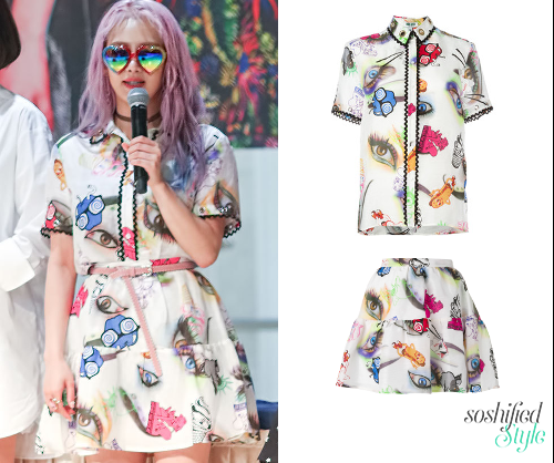 Kenzo:
Visage Shirt @ kenzo.com (Price upon application)
Visage Eye Print Mini Skirt @ farfetch.com $363 $218