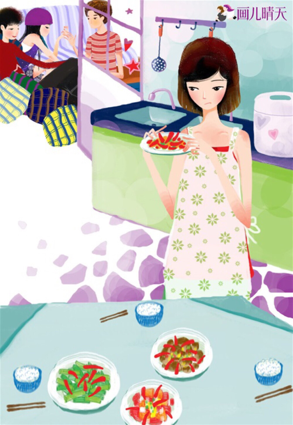 彼岸花，画儿晴天，手绘。