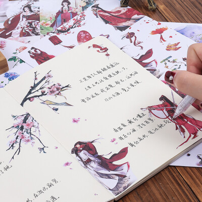 唯美创意中国古风手绘人物桃花贴纸手账相册日记DIY装饰贴纸文具