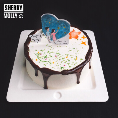 #SHERRY Molly家の下午茶#--『原味cake』女生给男票订的生日cake 尤其强调了他名字里有个星字 所以设计了这个主题『陪你看夜空中最亮的星』～用青柠屑做成草坪的感觉 还有零星的小花/用草莓刻了颗星星 用百香果酱加…