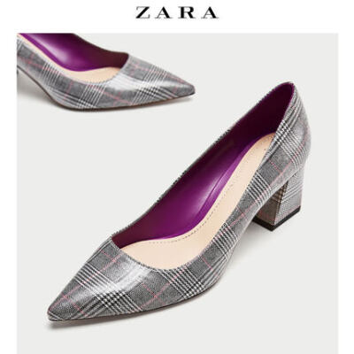 ZARA 新品 女鞋 格子中跟包鞋 15217201202