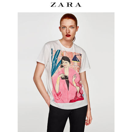 ZARA 新品 女装 插图印花 T 恤 05644231116