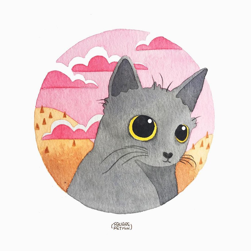 猫咪清新手绘插画