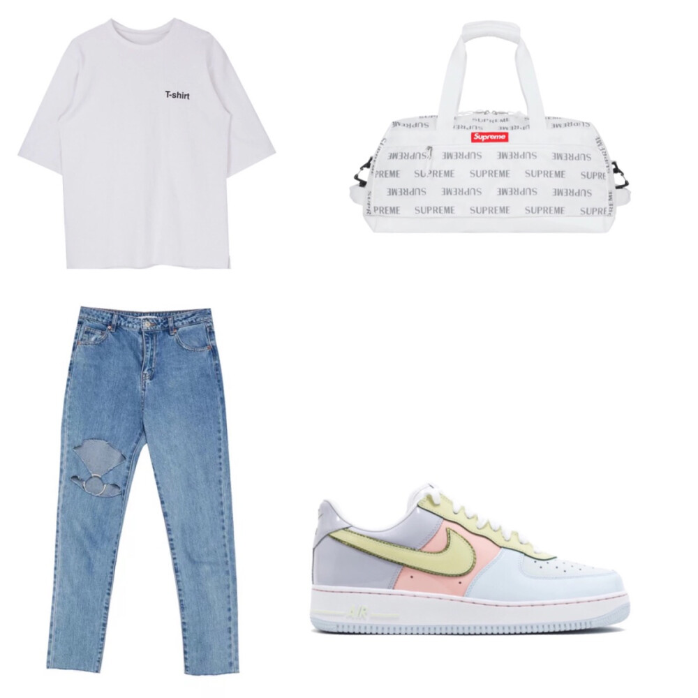 Top:Mixxmix/Bottoms:Pull&Bear/Bag:Supreme/Shoes:Nike Air Force 1 Low Retro Easter