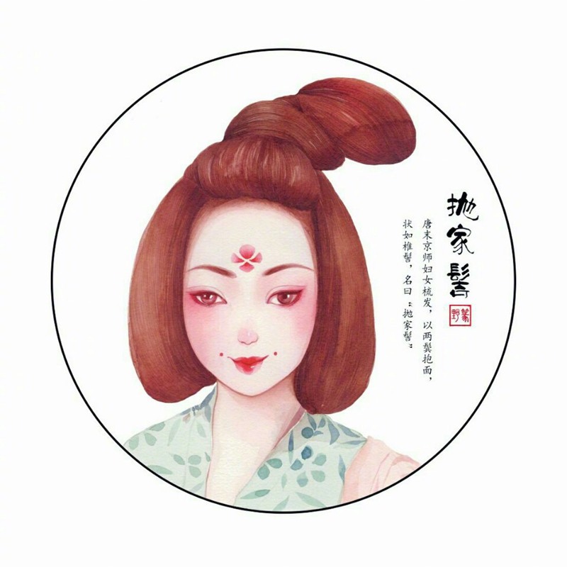 古代女子的唯美发鬓手绘插画图片
