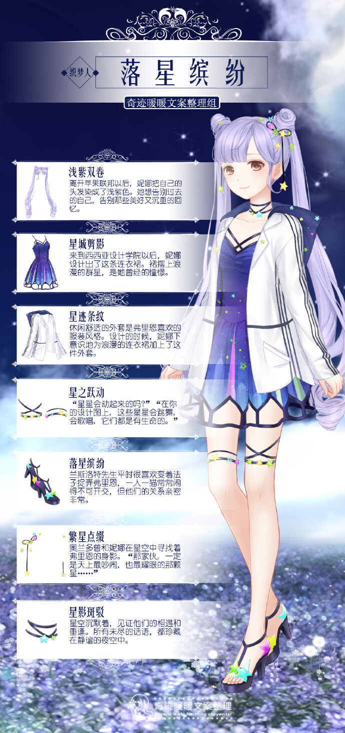 【织梦人·奥兰多·荧光之灵&非成就套】传说每个人的出生都对应着一颗星辰，有些人的命运在星轨上运转，有些人则偏离过去，驶向迷雾中的远方。#奇迹暖暖##奇迹暖暖文案# ​​​​