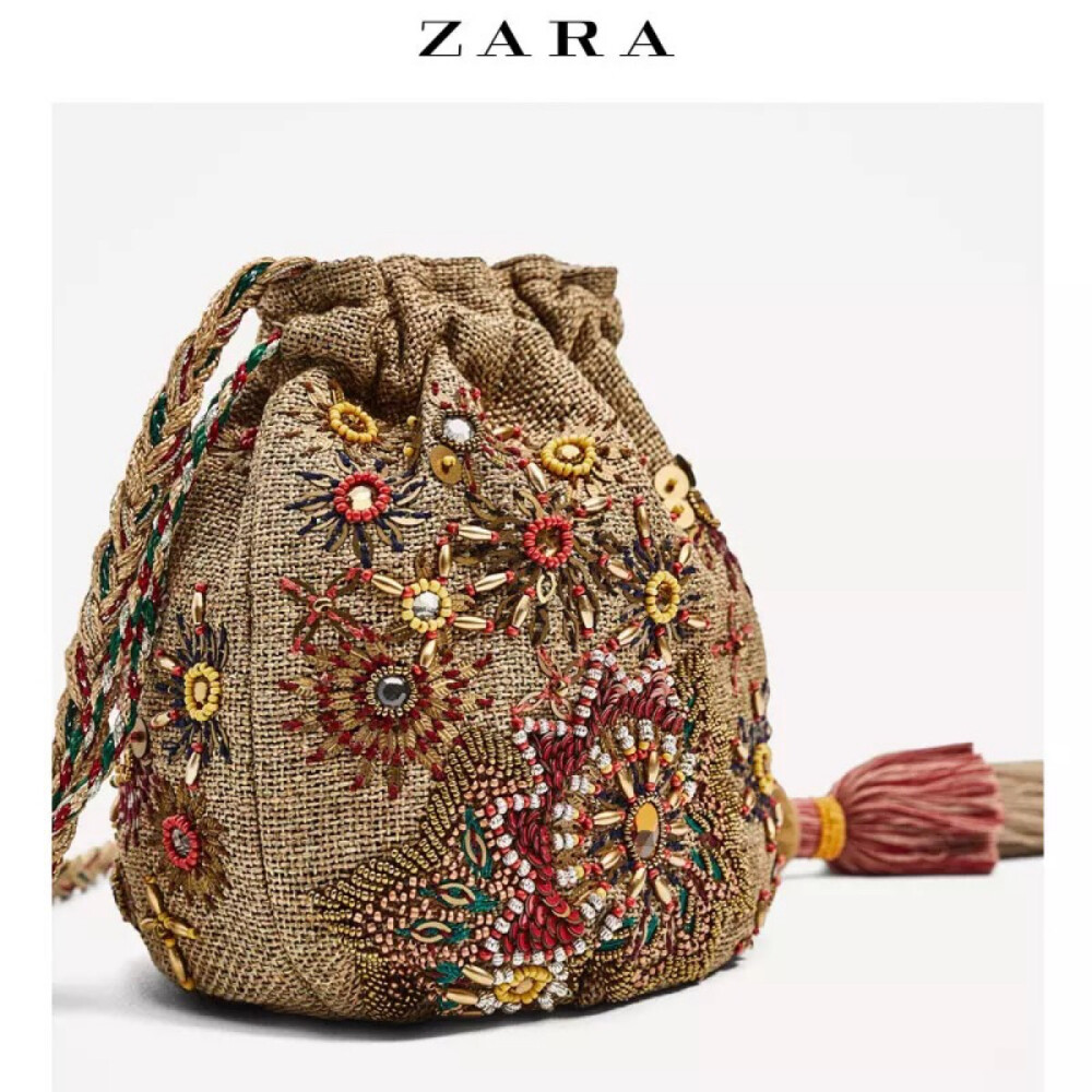 ZARA 女包 串珠水桶包 