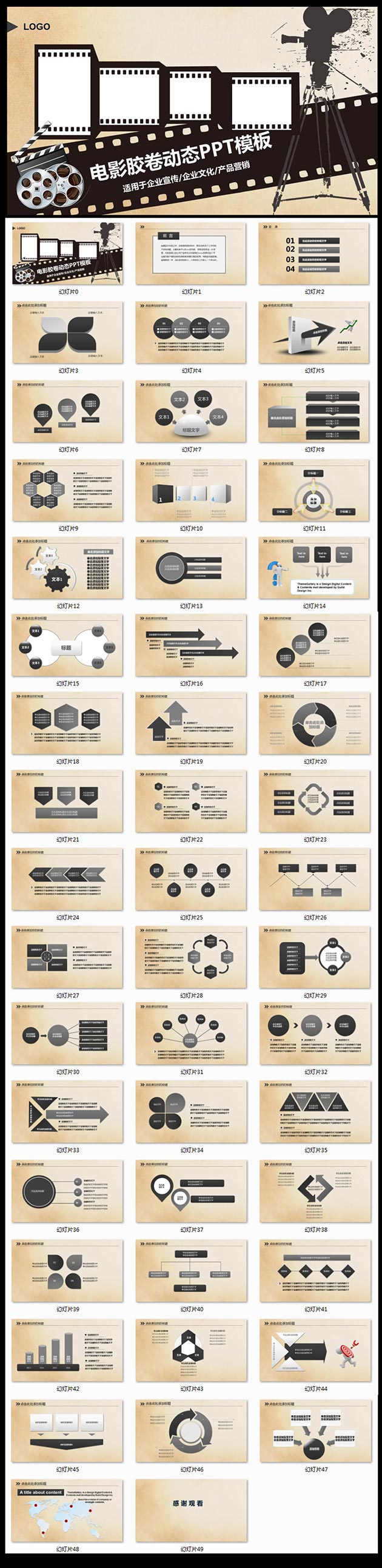电影胶卷影视公司动态PPT模板