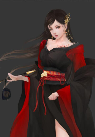 手绘古风黑衣女子
画师：侯里