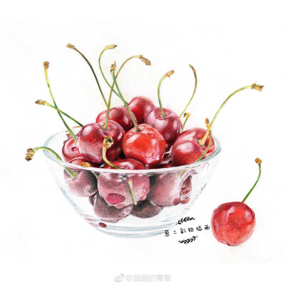 #彩铅手绘# 樱桃（作者:@超超的青葱）