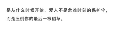 是从什么时候开始
爱人不是危难时刻的保护伞
而是压倒你的最后一根稻草