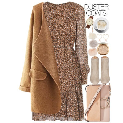 A fashion look from September 2017 featuring animal print dress, khaki coat and chunky heel bootie. Browse and shop related looks.