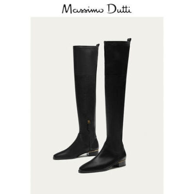 Massimo Dutti 女鞋 黑色真皮过膝长靴 16060221800