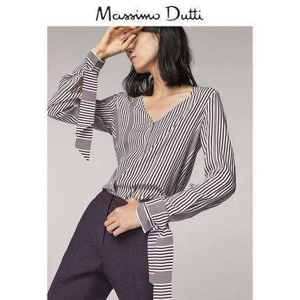 Massimo Dutti 女装 开叉设计条纹衬衫 05707872606