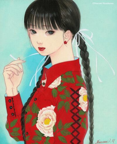 日本画师細川成美（narumi）的一组少女肖像，总能透过少女的面容看到画师的模样，也是一个美女吧？